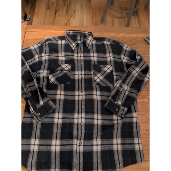 Work N' Sport 3XLT Black White Blue Plaid Long Sleeve Flannel Button Shirt EUC - Picture 4 of 9